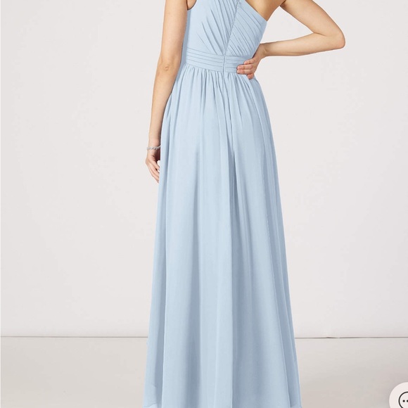 Azazie Blue High Low Sundress with Halter Neckline for Wedding Guest - Picture 2 of 4
